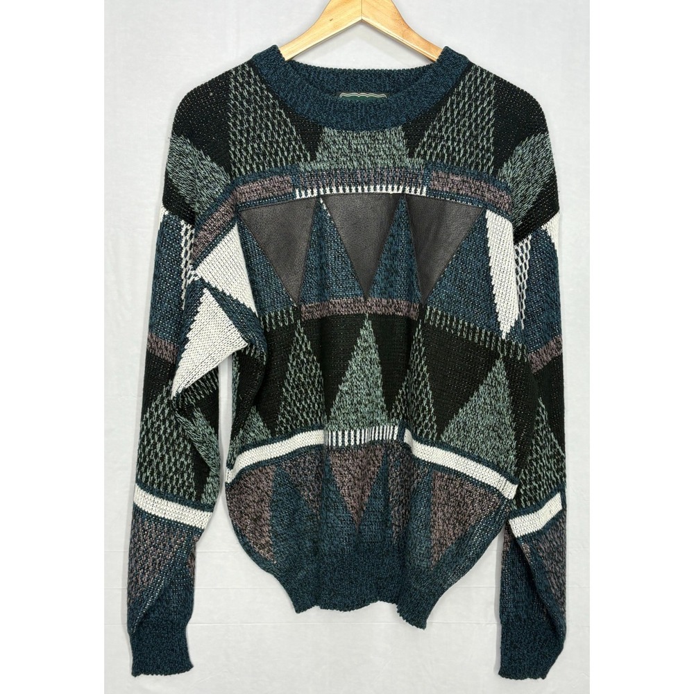 Campus Pullover Sweater Mens Muticolour Geometric Large Vintage 90s Cosby